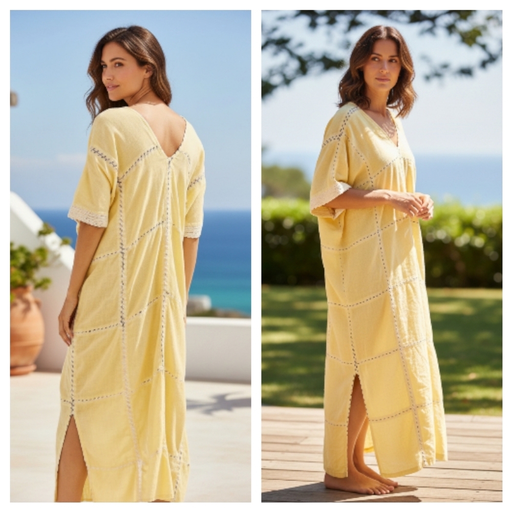 Free People Kira Lupita Sunkissed Crochet Kaftan One Size Fits All Yellow